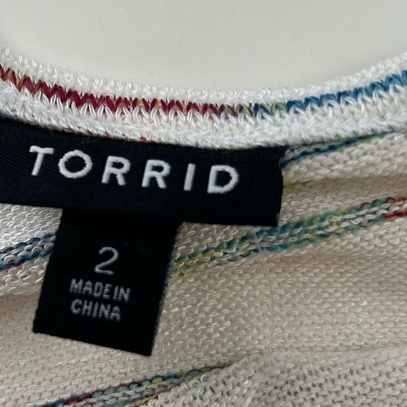 NEW Torrid Off-Shoulder Hacci Stripe Raglan Tee White multicolor Size 2X - Picture 7 of 12